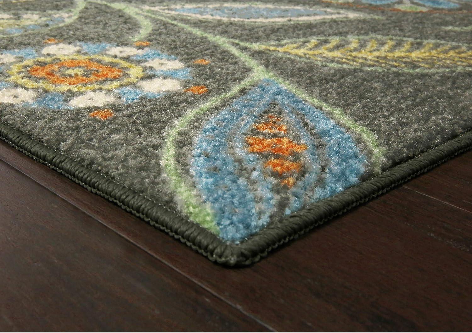 Gray Floral Tufted Washable Accent Rug