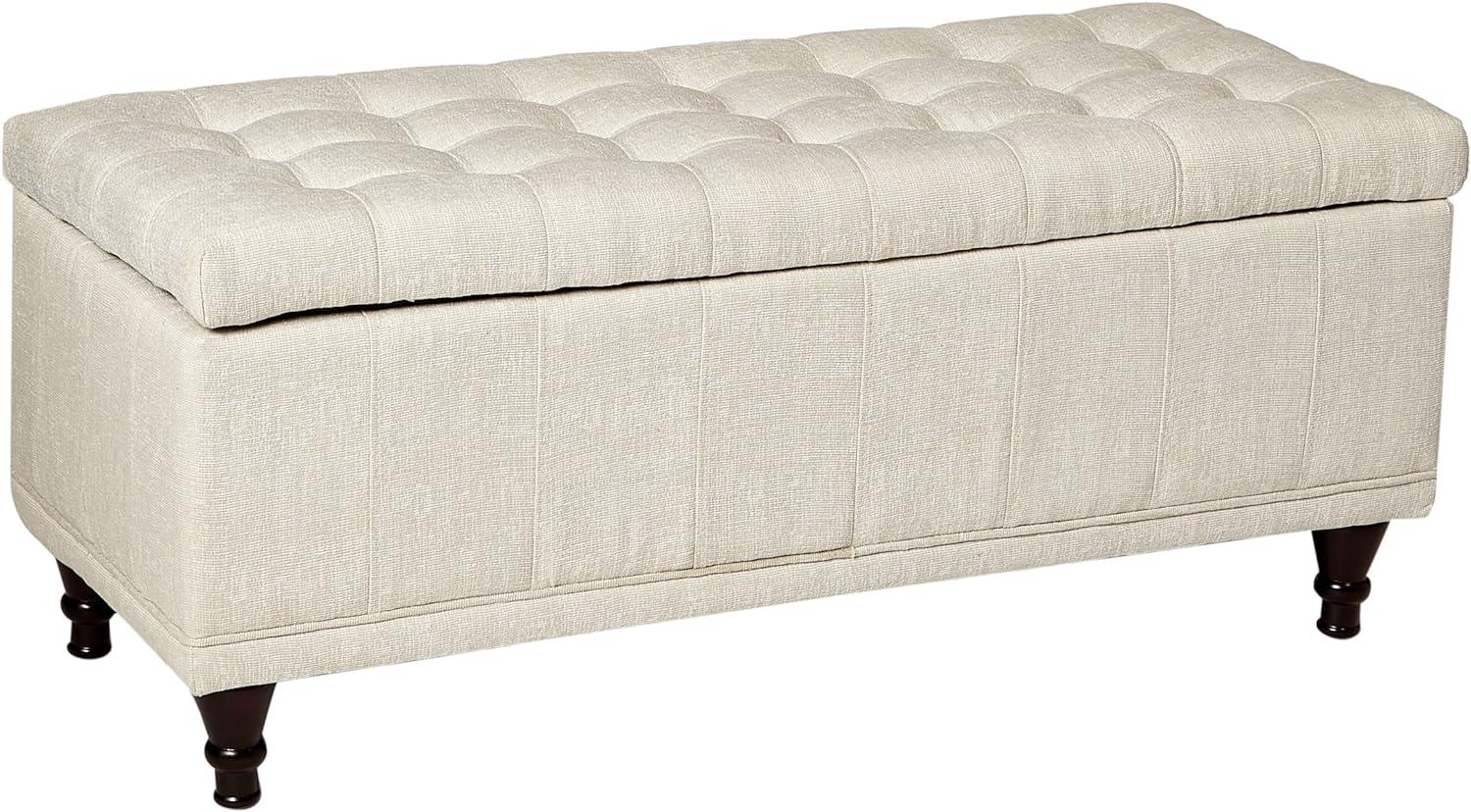 Cream Linen Tufted Lift-Top Storage Bench with Espresso Legs