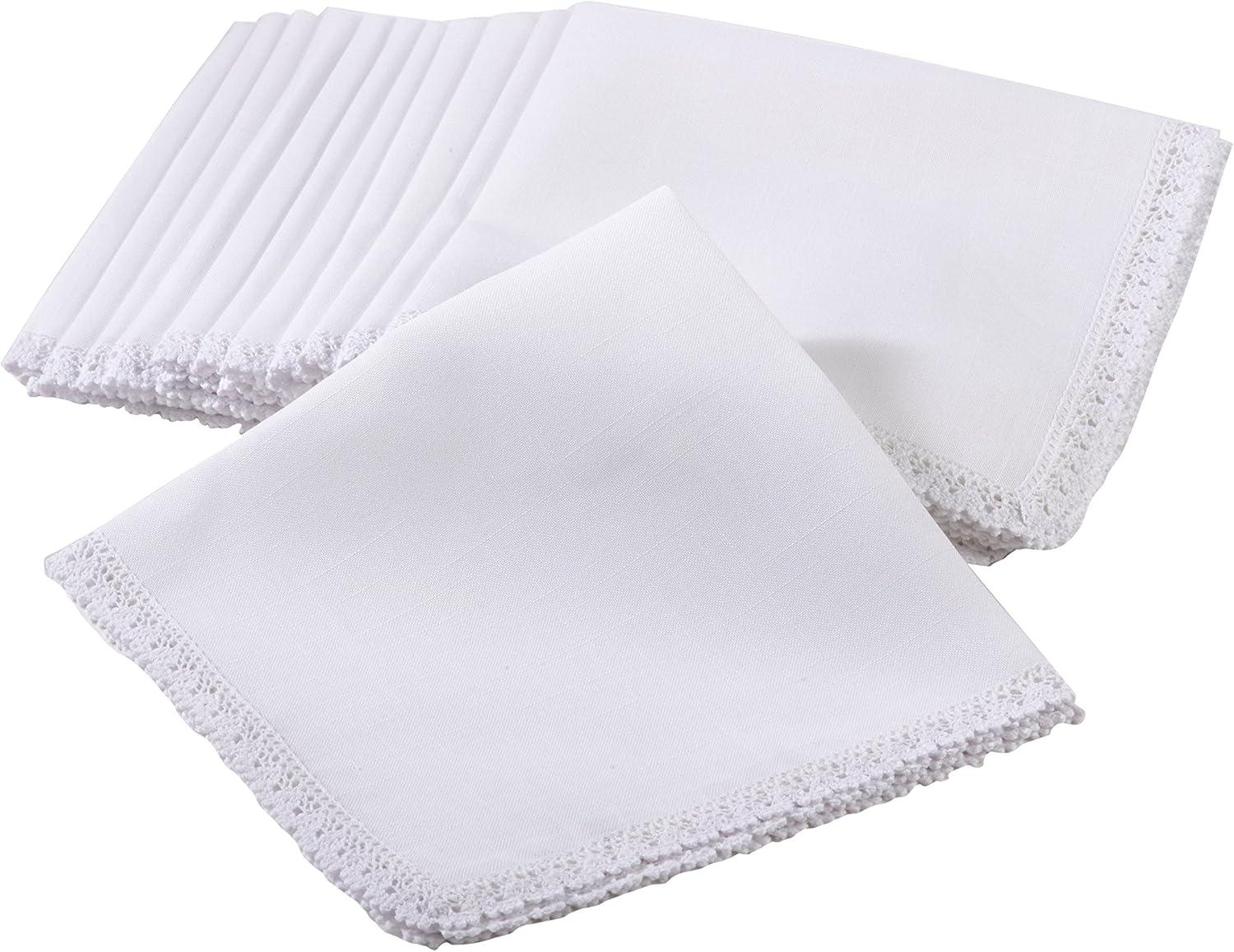 Saro Lifestyle Dinner Napkin with Lace Border, 20" Square, White (Set of 12)