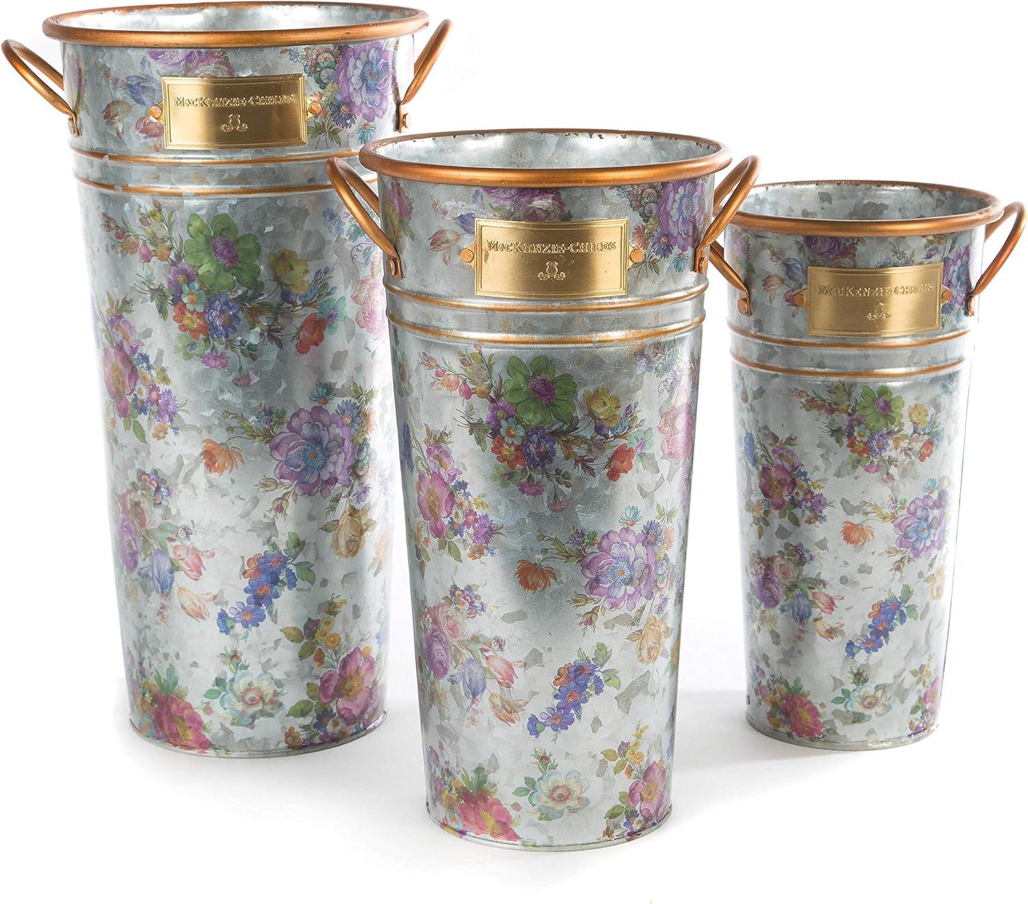 Flower Market Galvanized Flower Buckets, 3-Piece Set