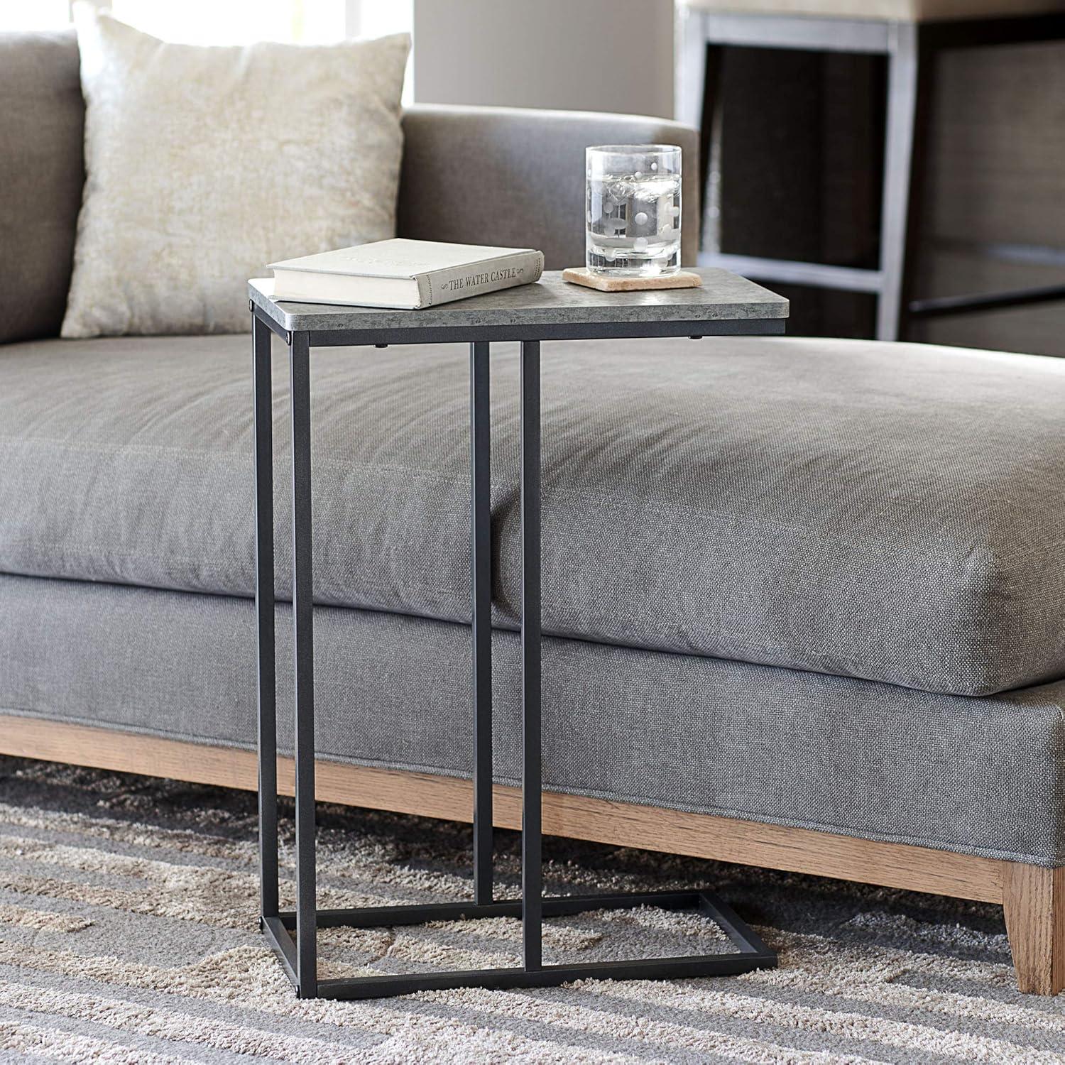 Household Essentials Jamestown C-Shaped End Table Slate Gray: Iron Frame, Particle Board Top, Assembly Required