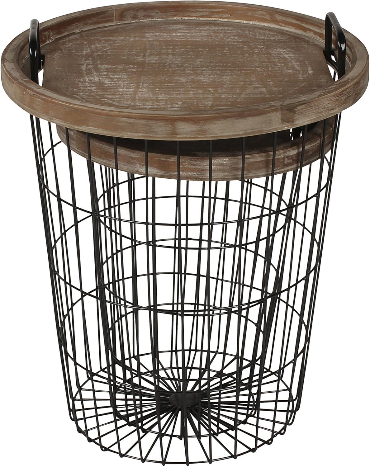 Kate and Laurel Tenby Round Metal Nesting Table, 2 piece, Rustic Brown and Black