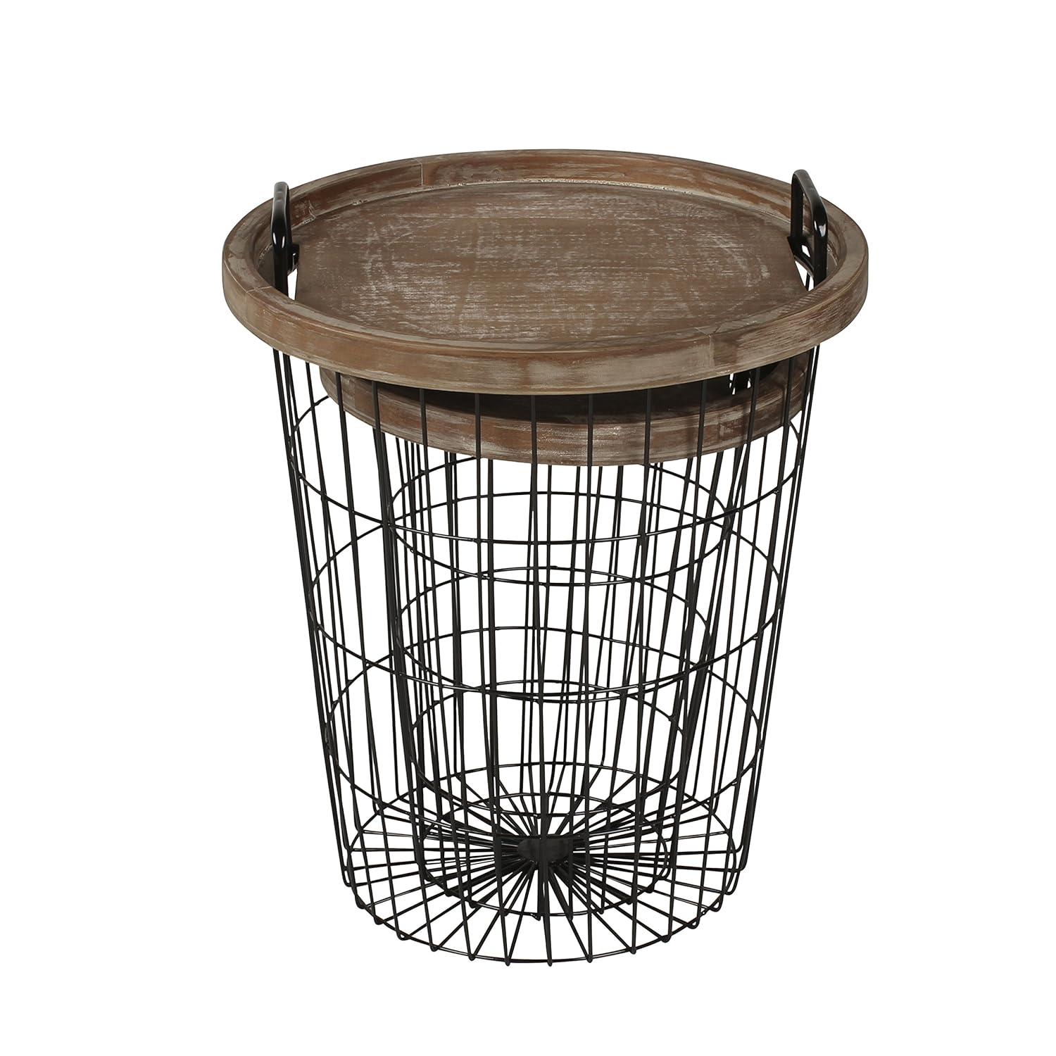 Kate and Laurel Tenby Round Metal Nesting Table, 2 piece, Rustic Brown and Black