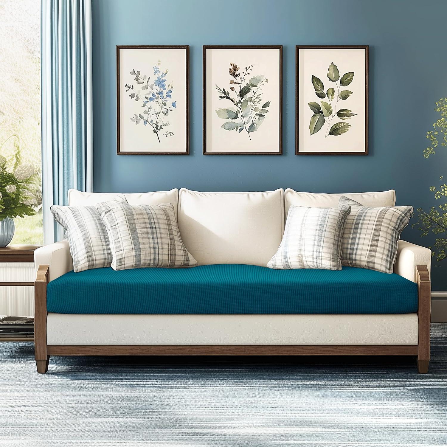 CHUN YI Spandex Stretch Couch Cushion Covers Sofa Seat Slipcovers (Loveseat, Blue)