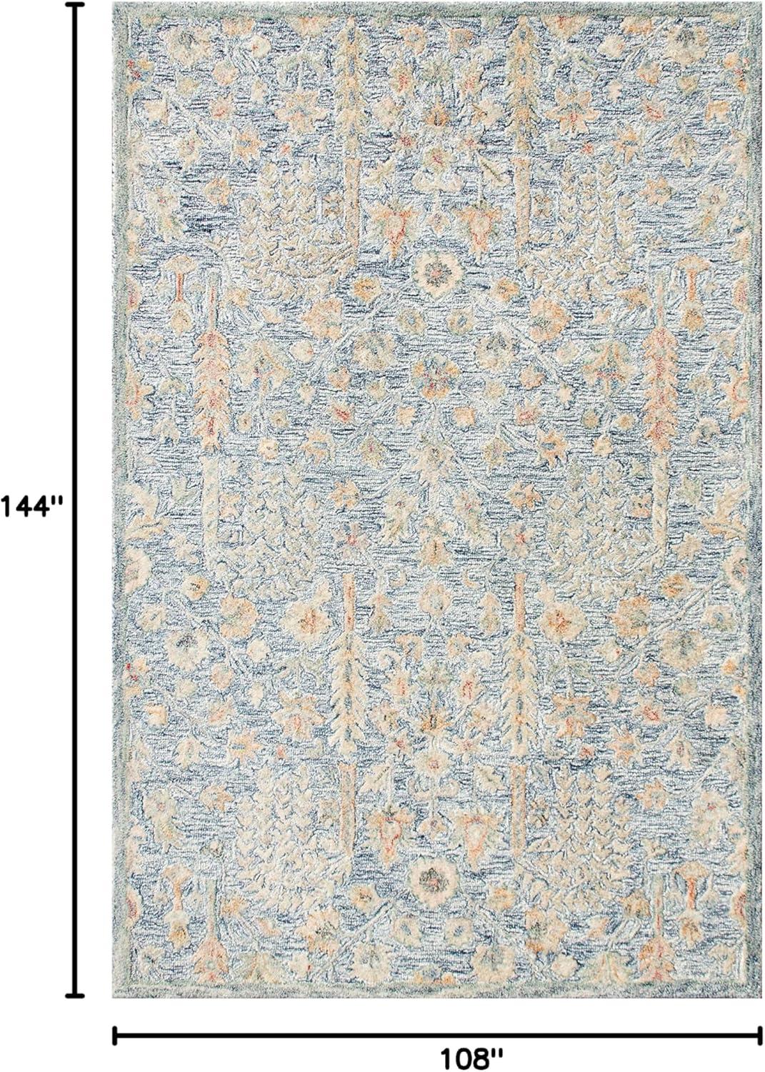 LR Home Viane Blythe Blue/Taupe Vintage Floral Wool Area Rug, 9' x 12'