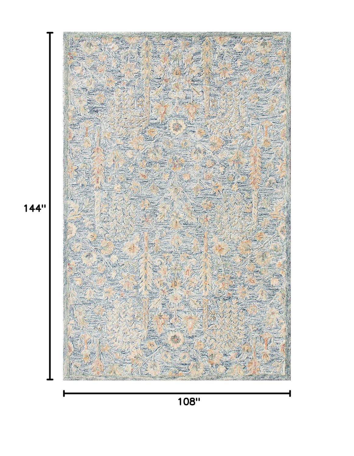 LR Home Viane Blythe Blue/Taupe Vintage Floral Wool Area Rug, 9' x 12'