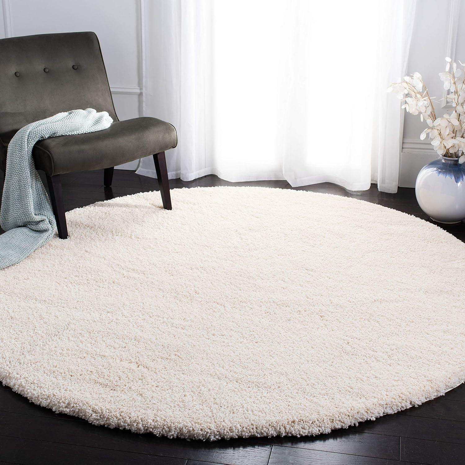 California Shag SG151 Power Loomed Indoor Area Rug - Ivory - 6'7" Round - Safavieh