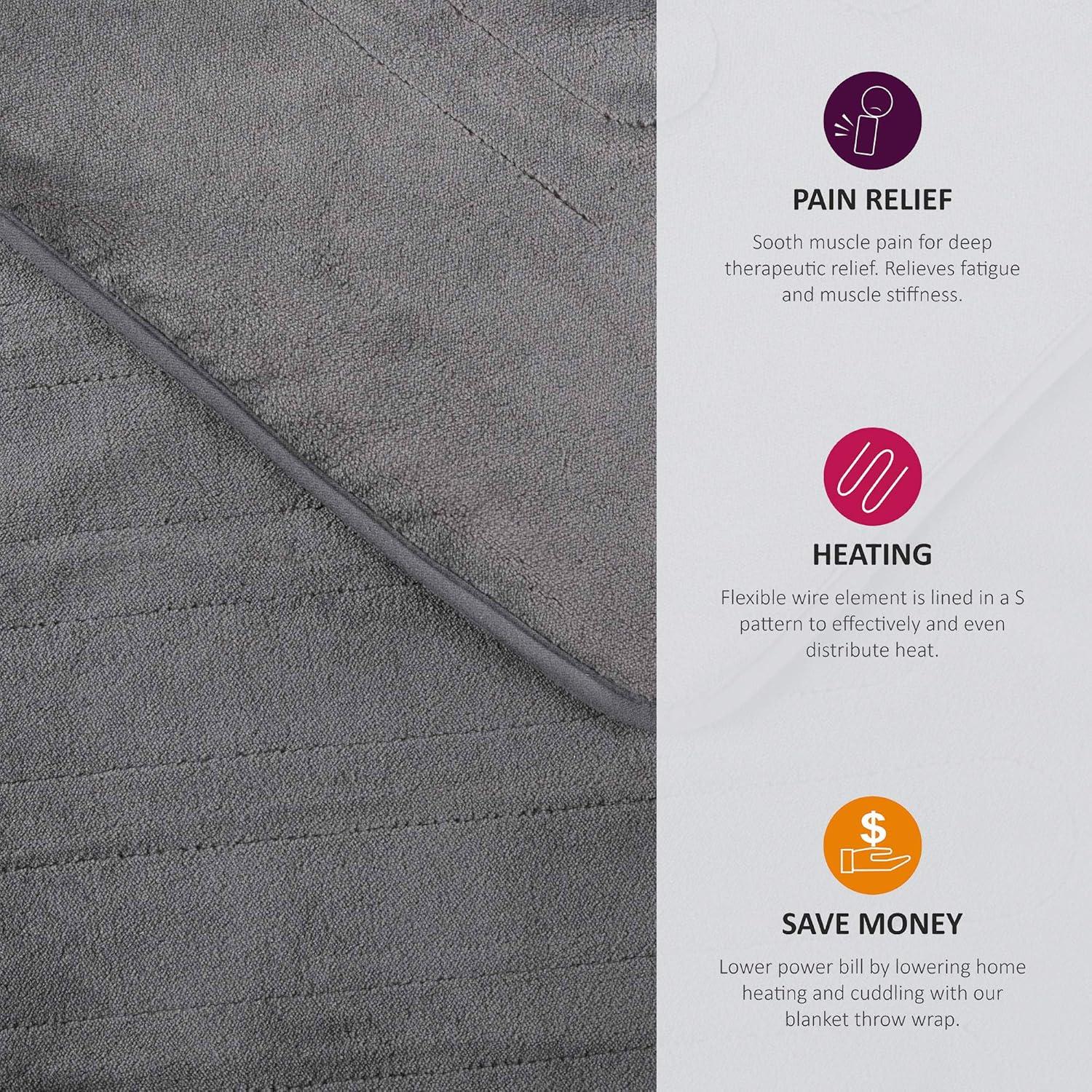 Beautyrest Throw Electric Heated Microlight Plush with Foot Pocket Throw 50x62 Gray