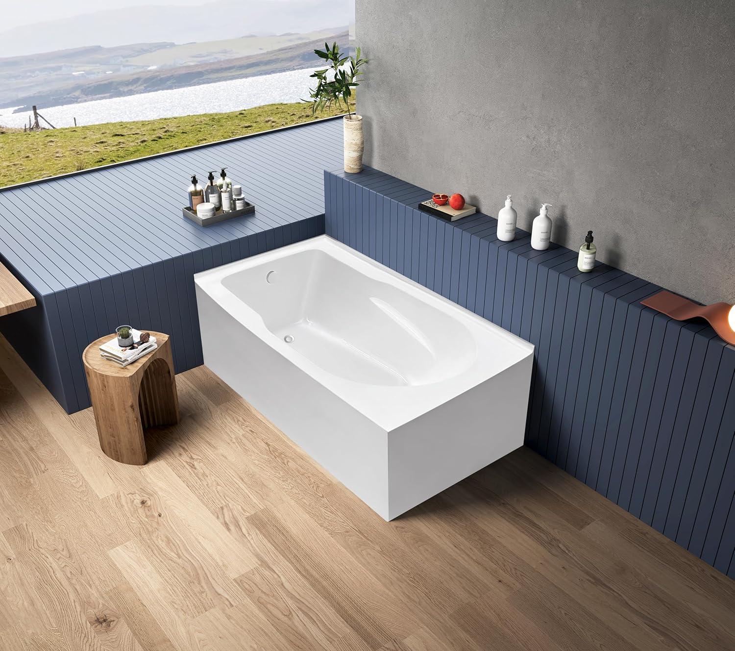 Kingston Brass Aqua Eden 60-Inch Acrylic Rectangular 2-Wall Corner Alcove Tub, Hand Drain