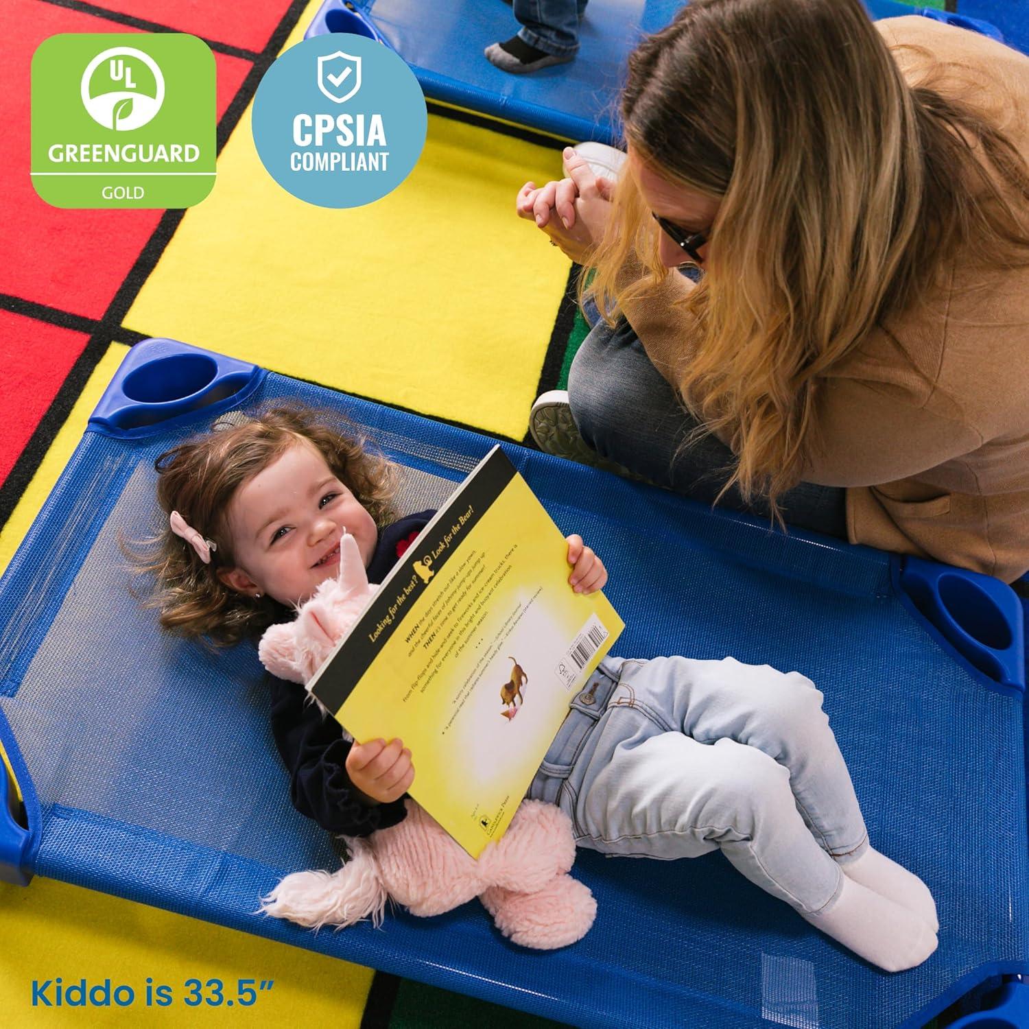 ECR4Kids ECR4Kids Stackable Kiddie Cot with Sheet, Classroom Furniture, Blue (Set of 6)