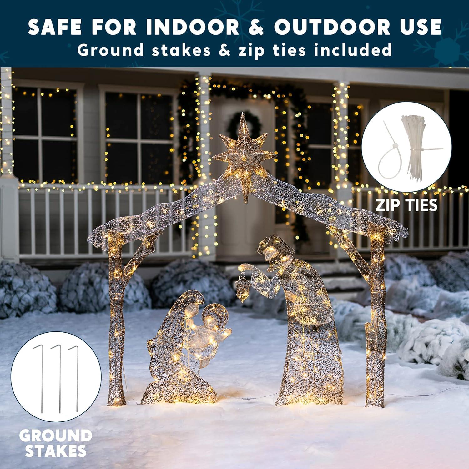 Joiedomi 5FT Christmas Nativity Scene Yard Light with Pre-Lit LED Lights for Indoor Outdoor Garden, Lawn, Christmas Event, Christmas Eve Night Decoration