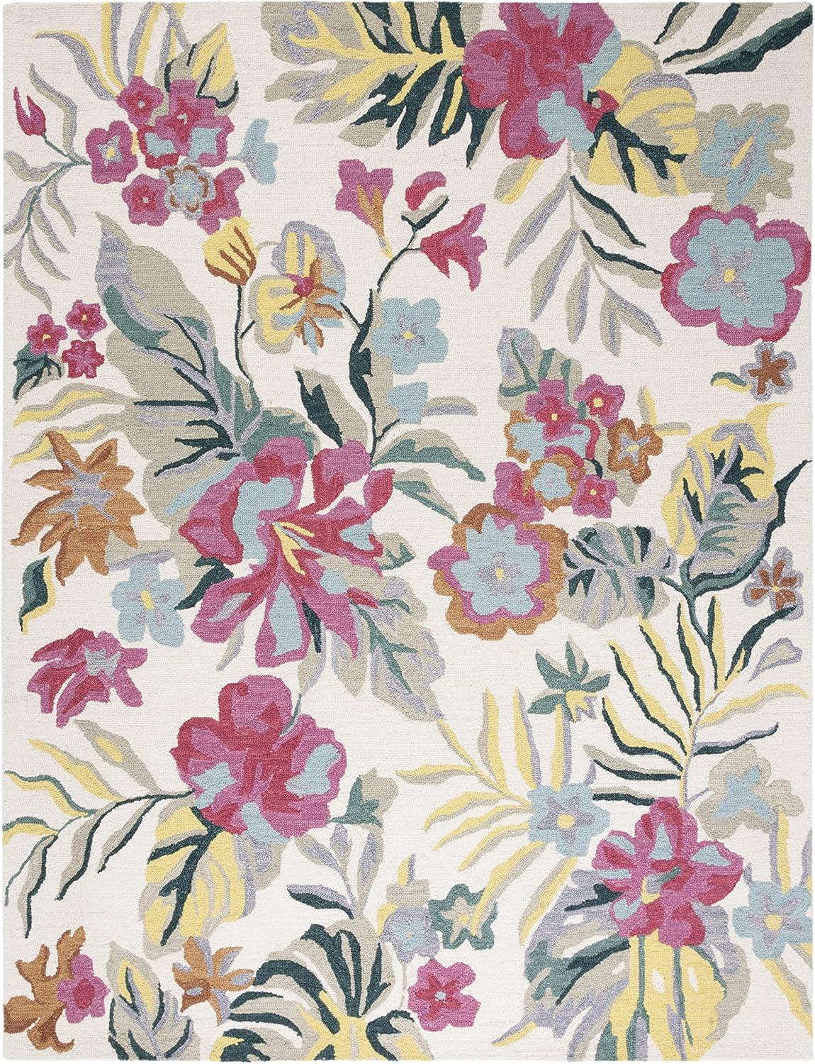 SAFAVIEH Jardin Jamaar Floral Wool Area Rug, Ivory/Pink, 8' x 10'