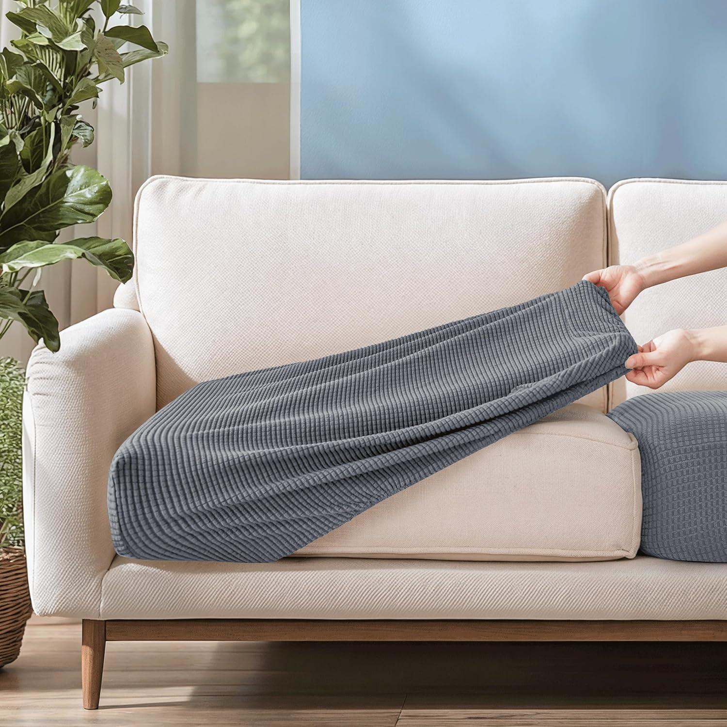 CHUN YI Stretch Loveseat Couch Cushion Cover Suitable for 2 Settee, Sofa Seat Slipcover with Spandex Jacquard Fabric(Medium,Light Grey)