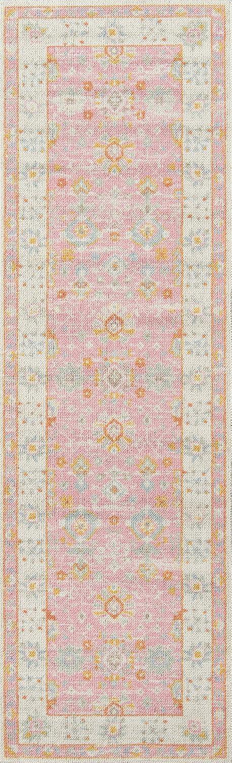 2'3"x7'6" Runner Anatolia Riylnn Rug Pink - Momeni: Bohemian Wool & Nylon Area Rug, Low Pile, Floral Pattern