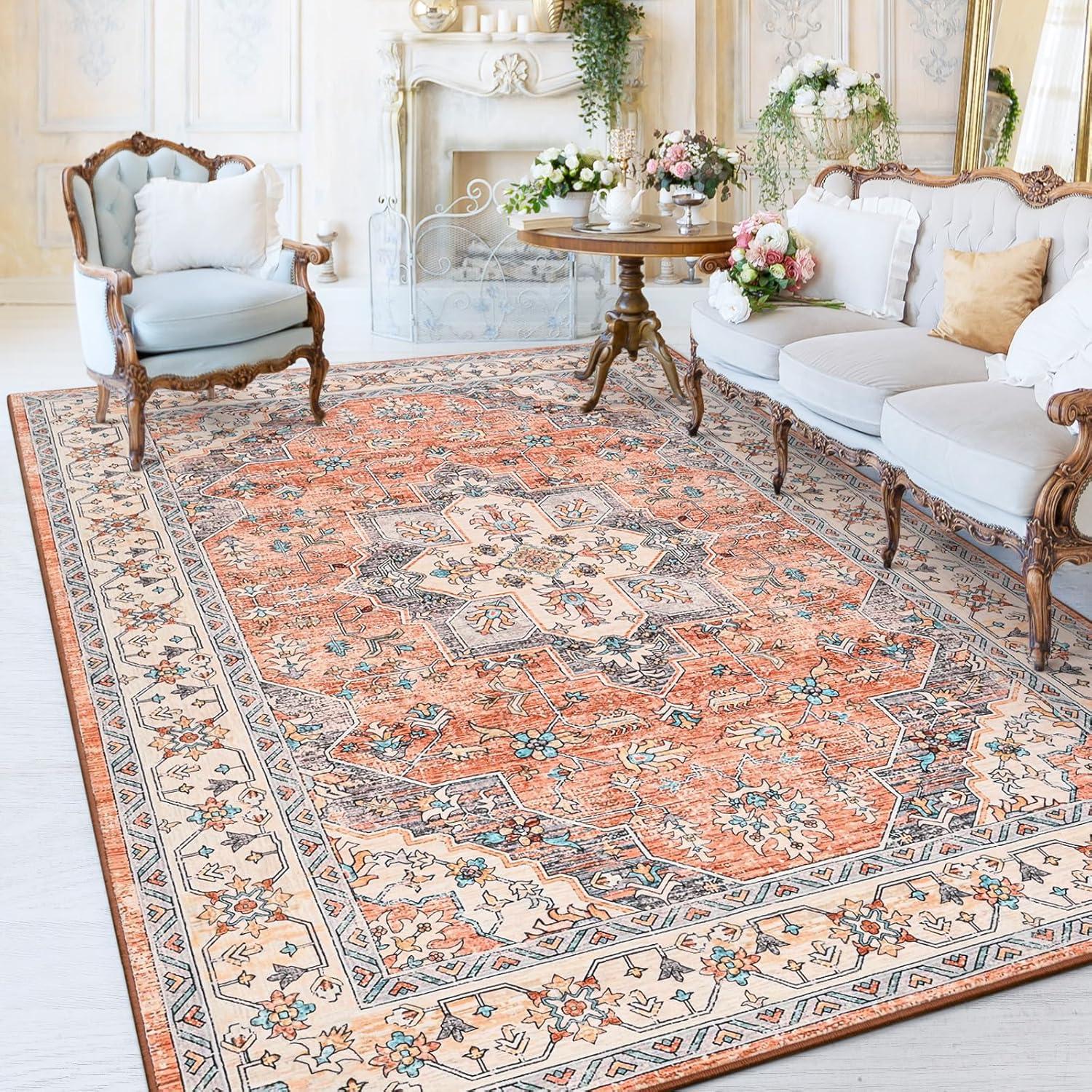 Nuloom Zara Medallion 4x6 Indoor Area Rug for Living Room Bedroom Dining Room Kitchen, Rust/Blue