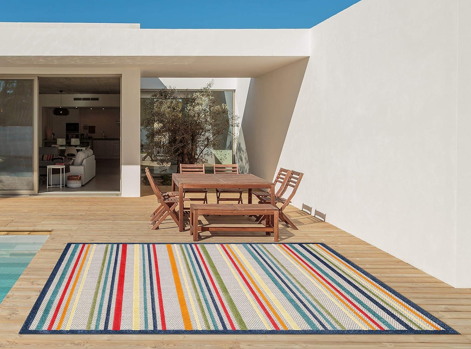 Calla Ivory/Multi Stripes 3 ft. x 5 ft. Striped Indoor/Outdoor Accent Rug