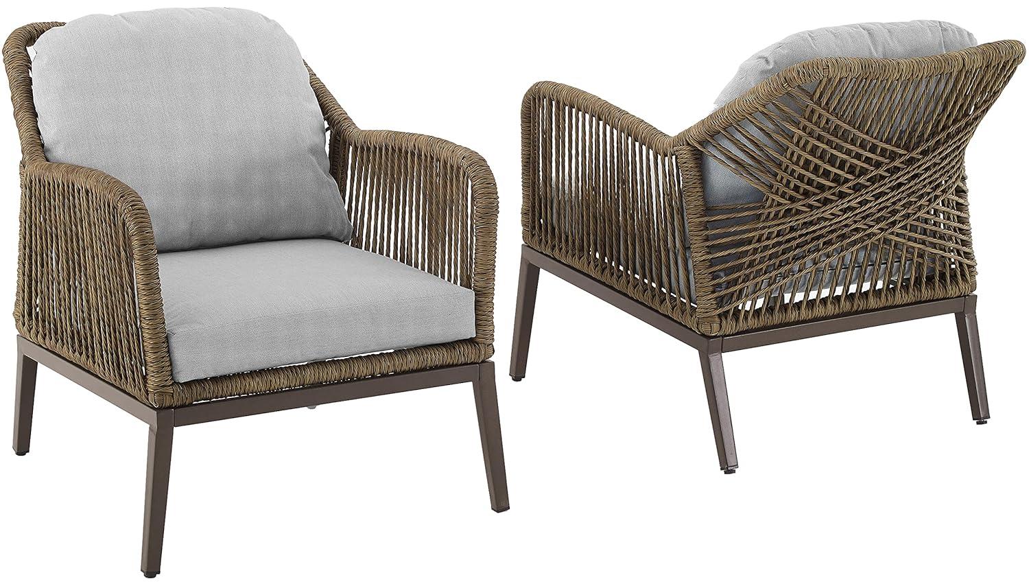 Haven 2pc Outdoor Wicker Armchair Set: Light Gray, Weather-Resistant Cushions - Crosley