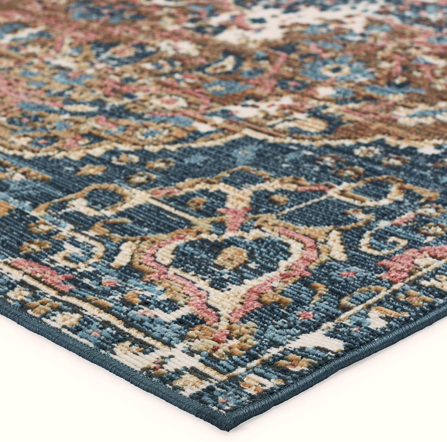 Akela Dark Blue and Multicolor Medallion Runner Rug