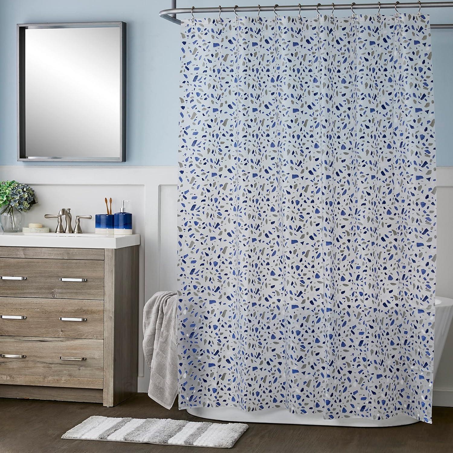 Terrazzo Blue and Gray PEVA Shower Curtain