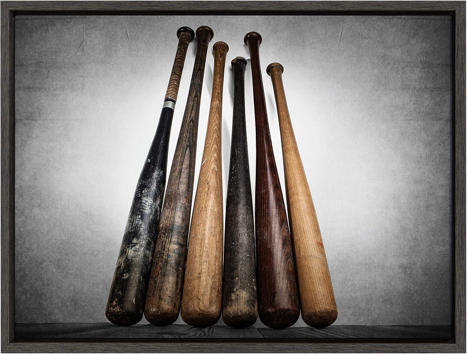 18" x 24" Sylvie Baseball Bats Framed Canvas by Shawn St. Peter - DesignOvation: Vintage Sports Wall Art