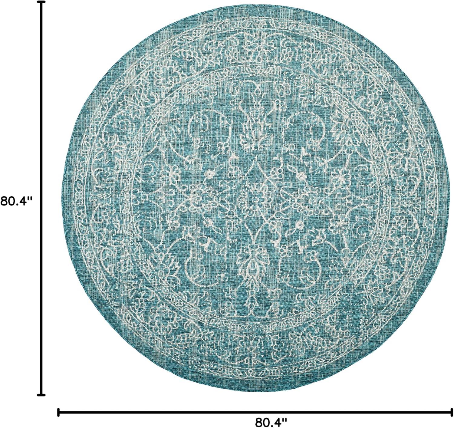 Turquoise Flat Woven Round Synthetic Area Rug, 6'-7"