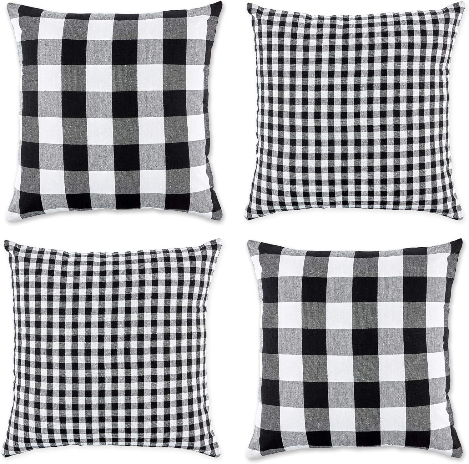 4pk 18"x18" Gingham Buffalo Check Assorted Square Throw Pillow Covers Black/White - Design Imports: Cotton, Machine Washable