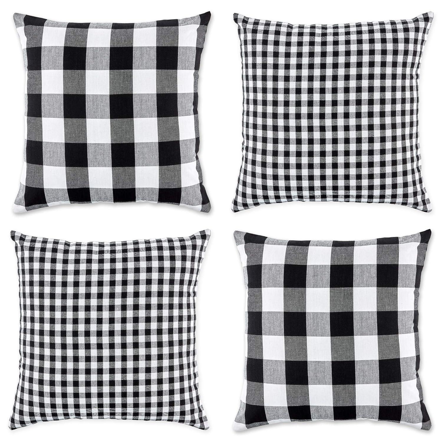 4pk 18"x18" Gingham Buffalo Check Assorted Square Throw Pillow Covers Black/White - Design Imports: Cotton, Machine Washable