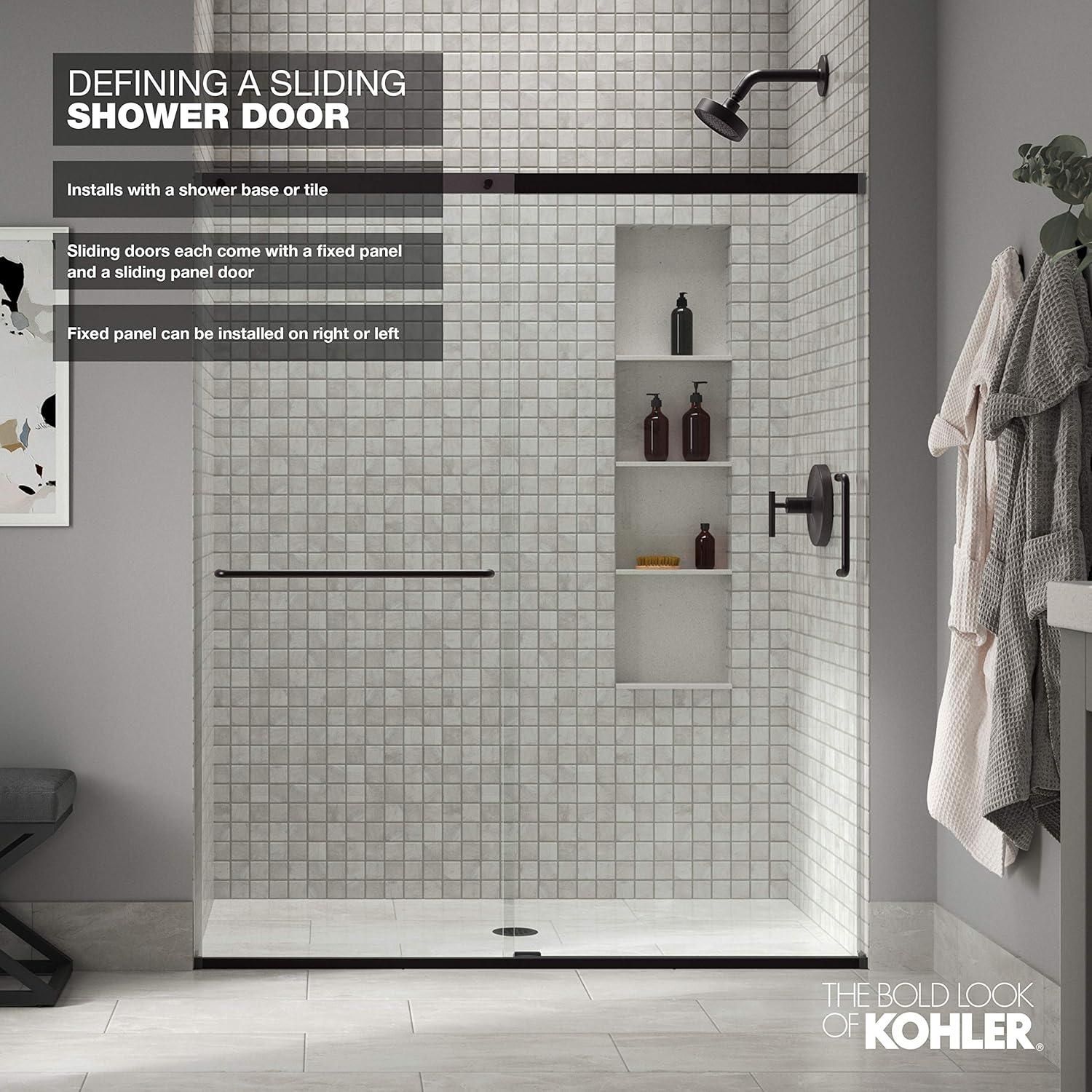 Elate Sliding Shower Door, 70-1/2-In H X 56-1/4 - 59-5/8-In W, With 1/4-In Thick Crystal Clear Glass