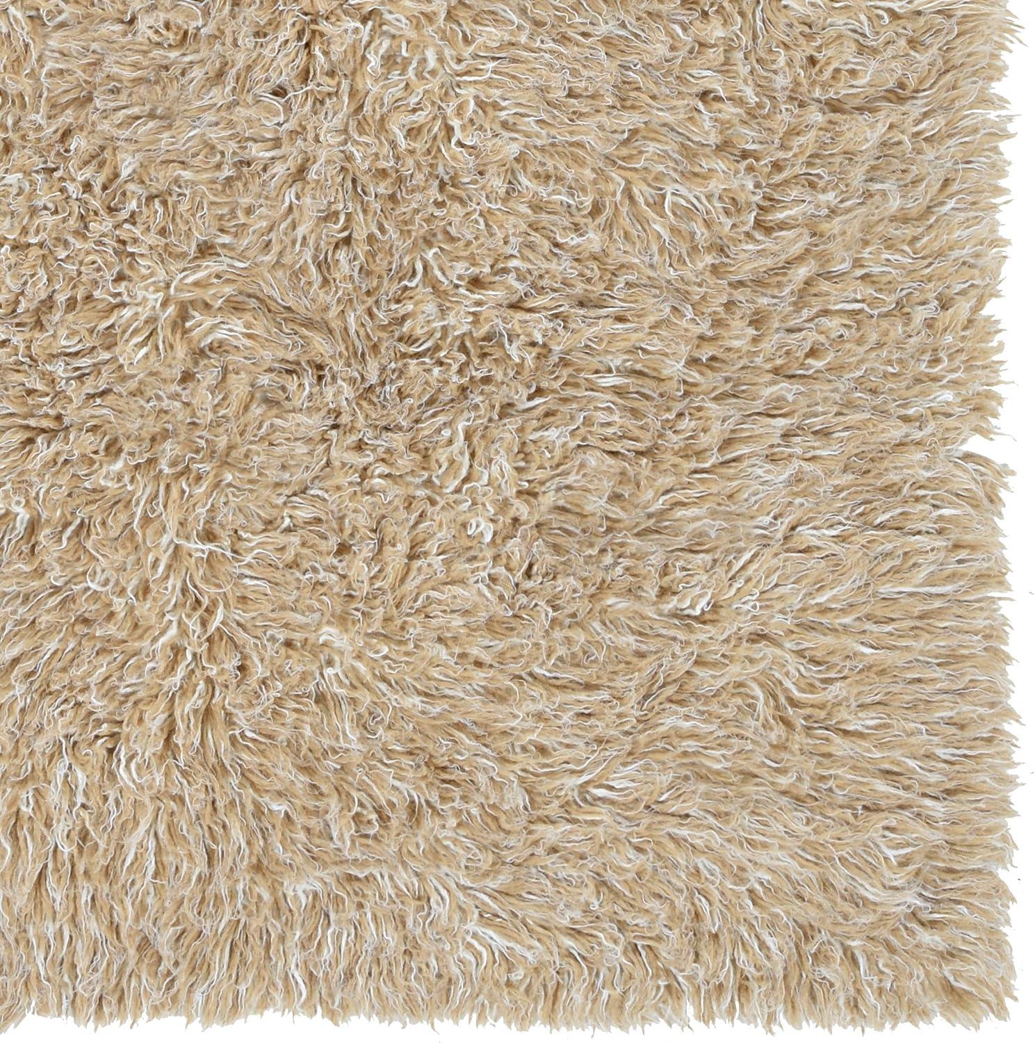 Aalish Flokati Wool Shag Hand Loomed Tan & Cream Rug