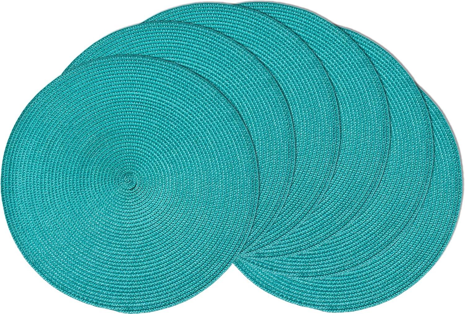 Aqua Woven Round Placemats Set of 6, 14.75"