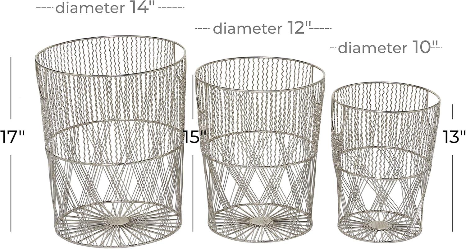 DecMode 13", 15", 17" Silver Metal Contemporary Storage Basket, 3 - Pieces