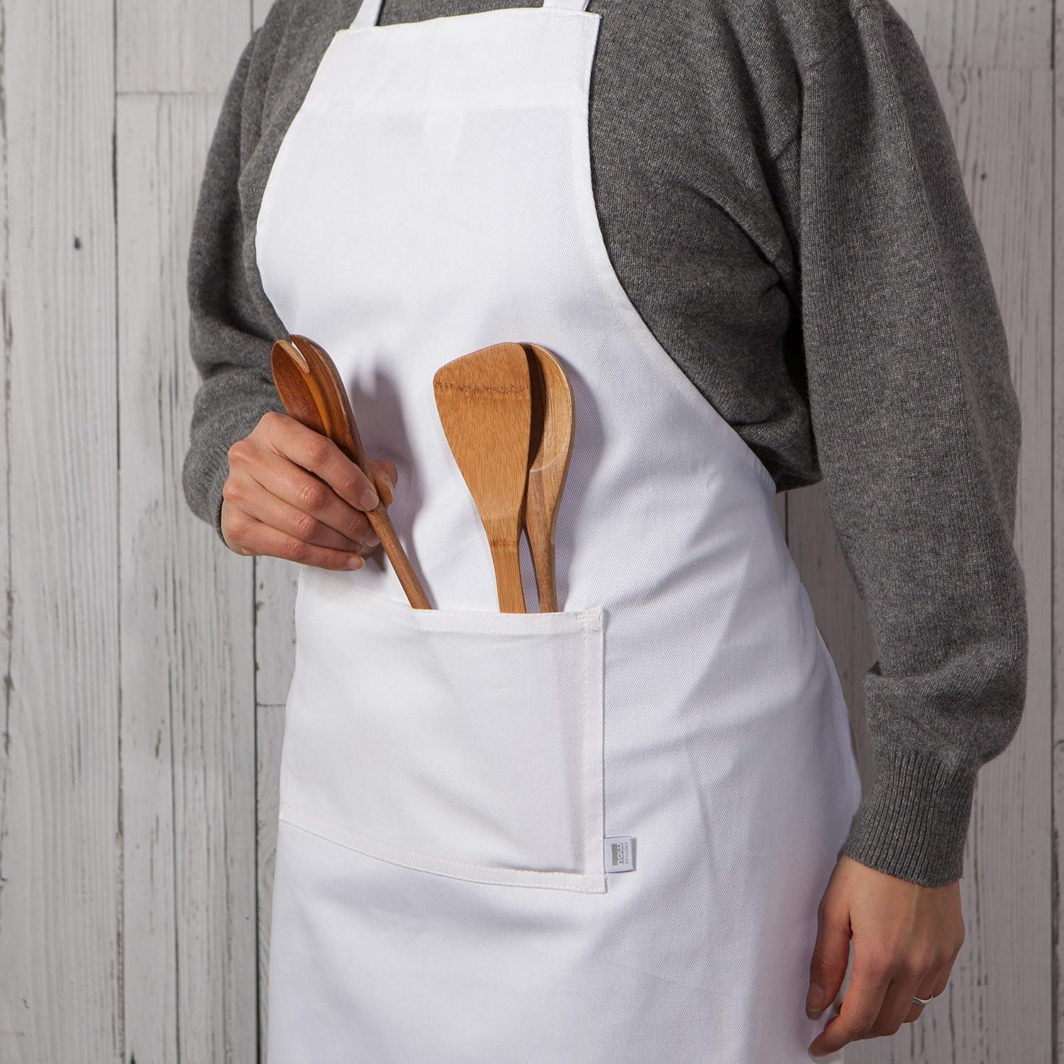 White Cotton Unisex Kitchen Bib Apron with Pocket