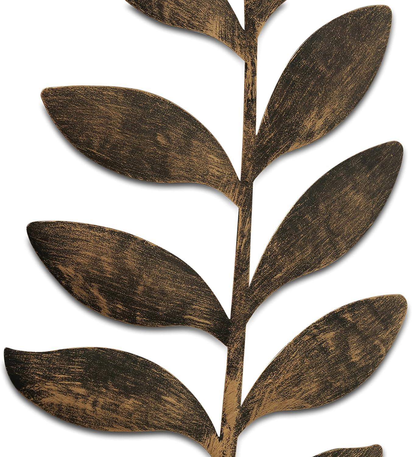 Modernist Abstract Leaf Wall Sculptures, Set of 3, Lacquered Antique Golden Gilt Over Metal, Black Frames, Brushed Tonal Finish, Cut-Out Details,