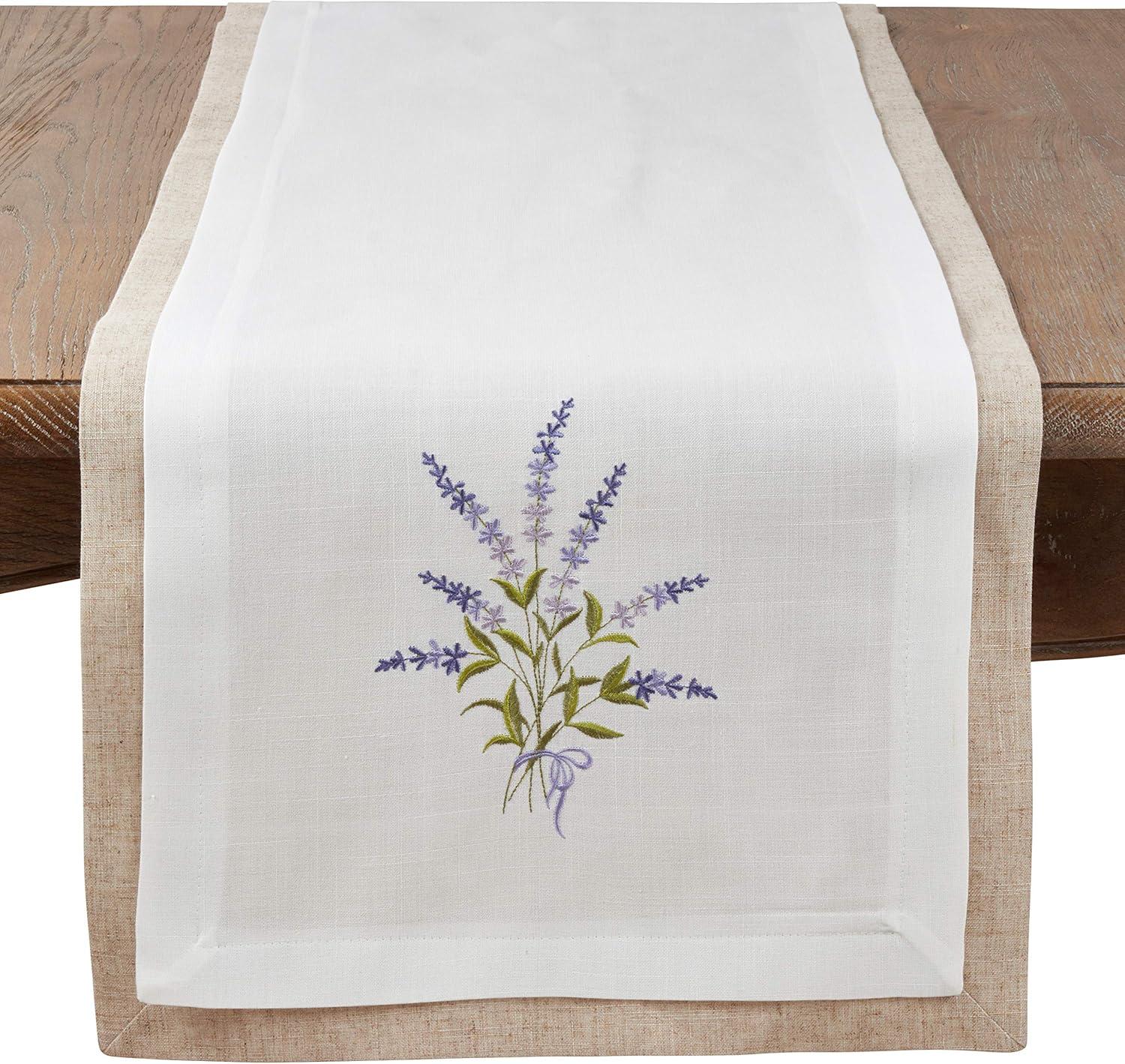 Lavender Blossom White and Beige Polyester Table Runner