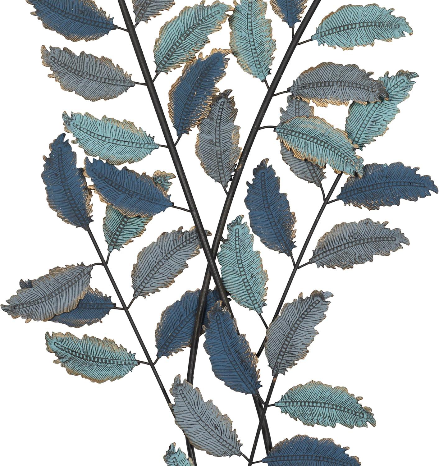 DecMode Blue Metal Leaf Wall Decor with Gold Accents