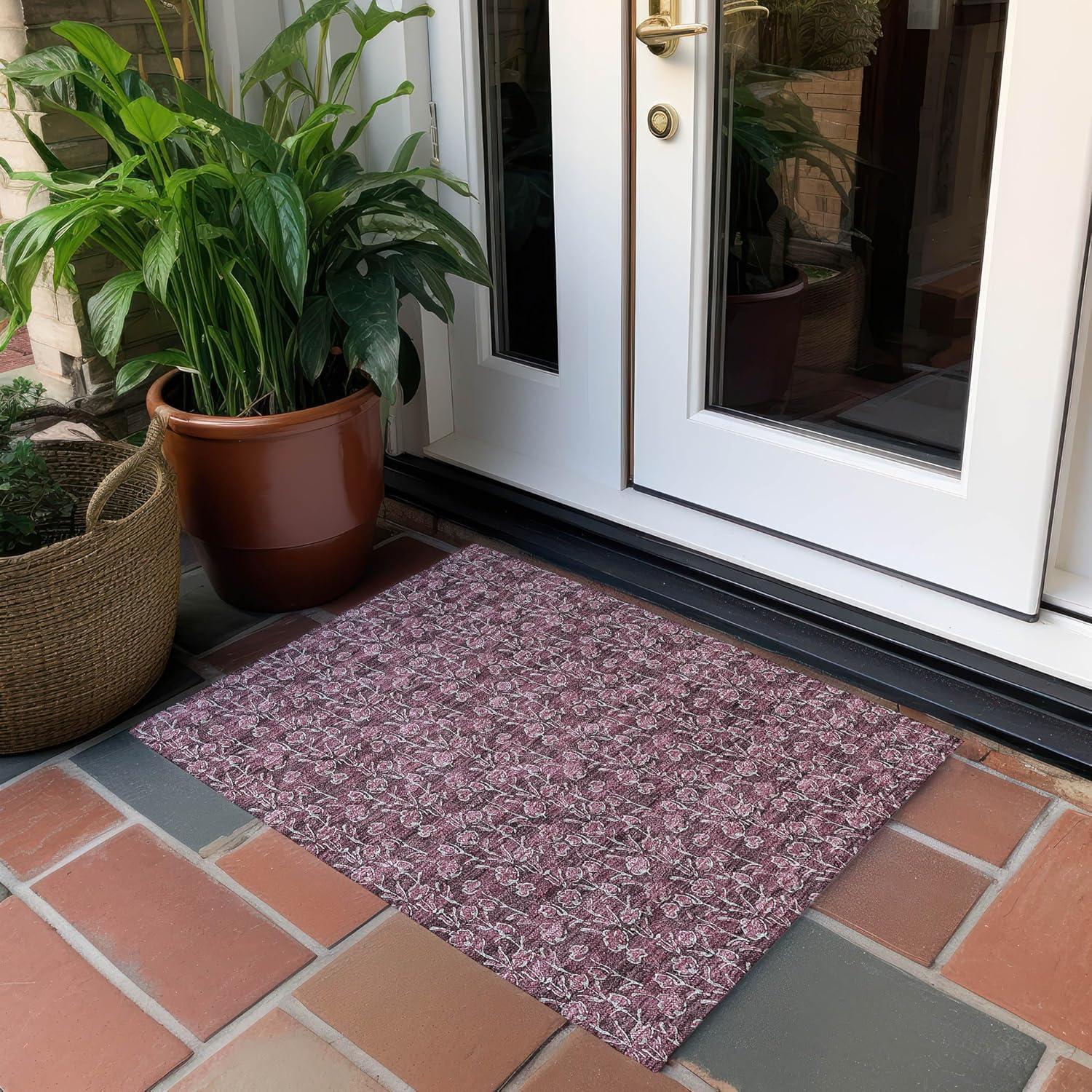 Merlot Floral Synthetic Rectangular Washable Area Rug