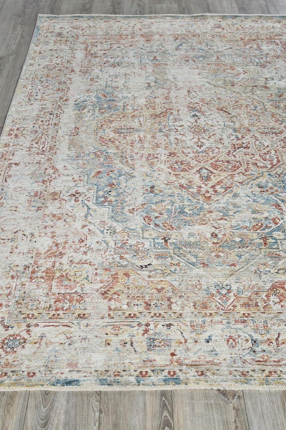 Antique Loom Rust/Light Blue Area Rug