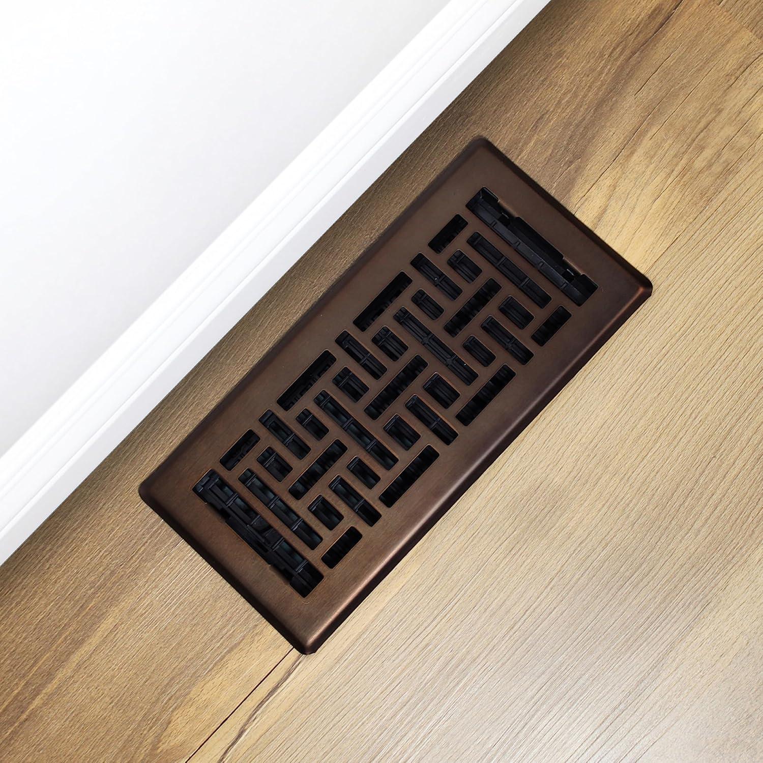 Decor Grates 4" x 10" Oriental Design Steel Plated Rubbed Bronze Floor Register