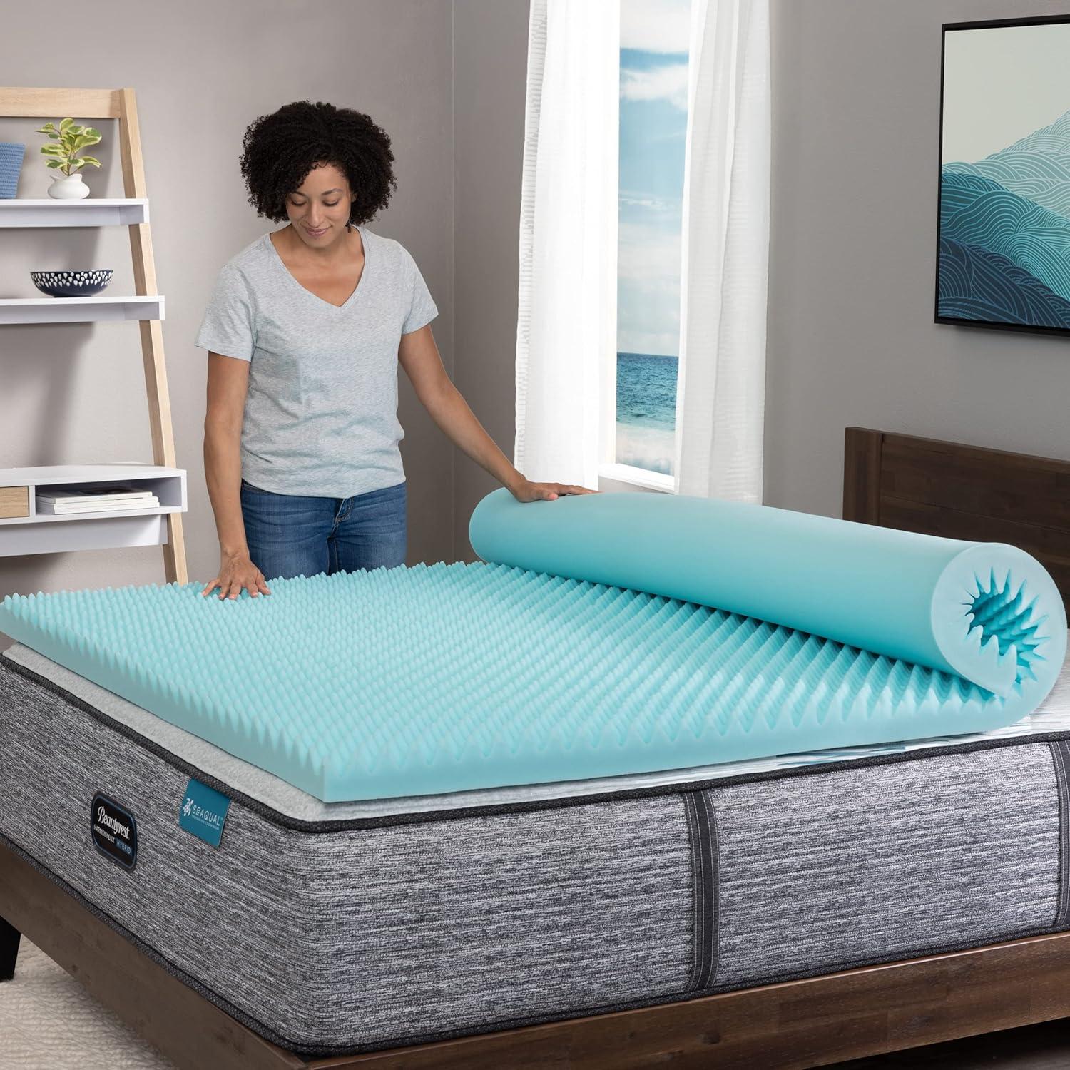 Twin XL Blue Memory Foam Eggcrate Mattress Topper