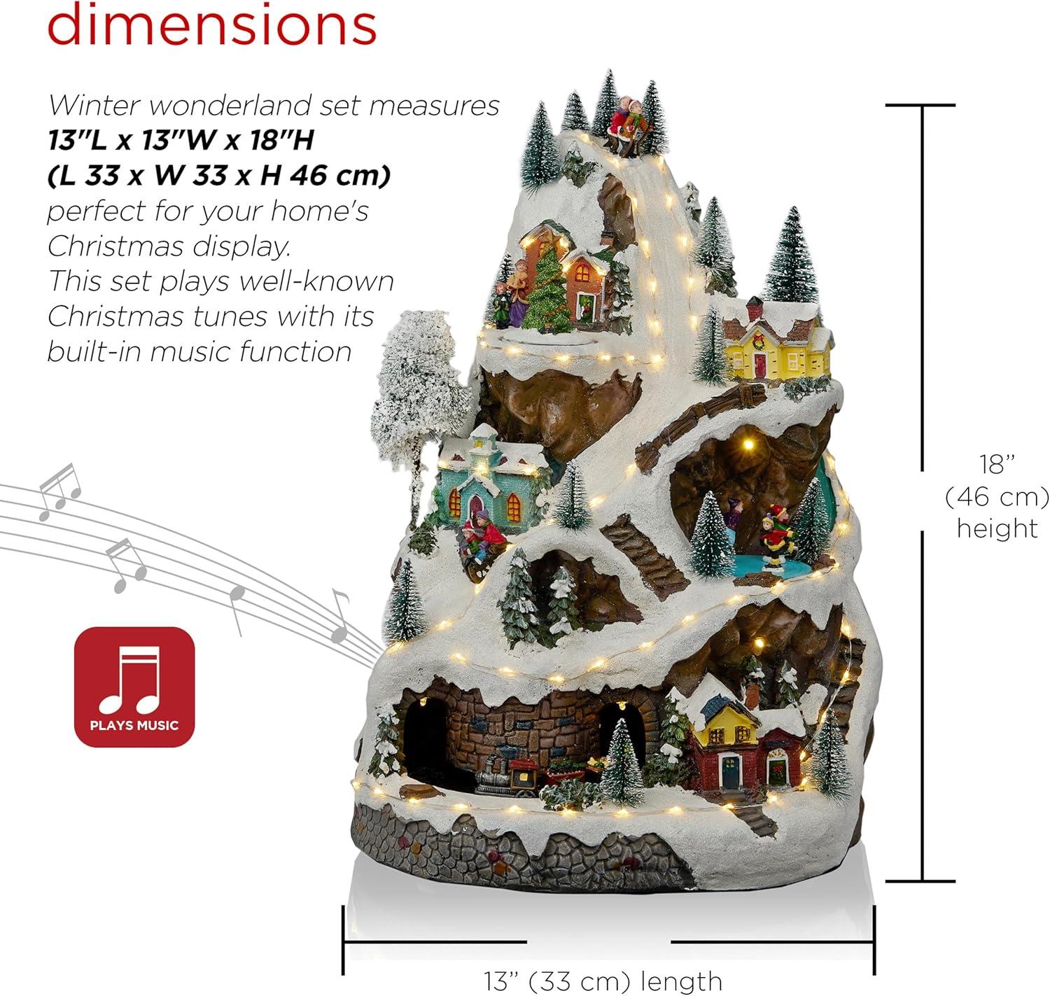 18-Inch Snowy Mountain Village with LED Lights and Music