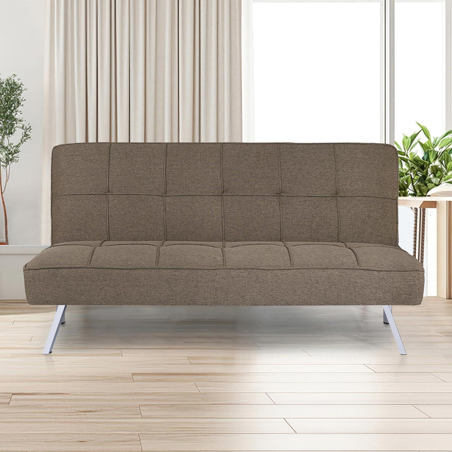 Modern Futon Sofa Bed - Compact Design for Small Spaces - Convertible Futon with Linen Fabric for Premium Comfort - Ideal Guest Couch - Stylish & Durable, Supports up to 750 lbs. - Tangerine