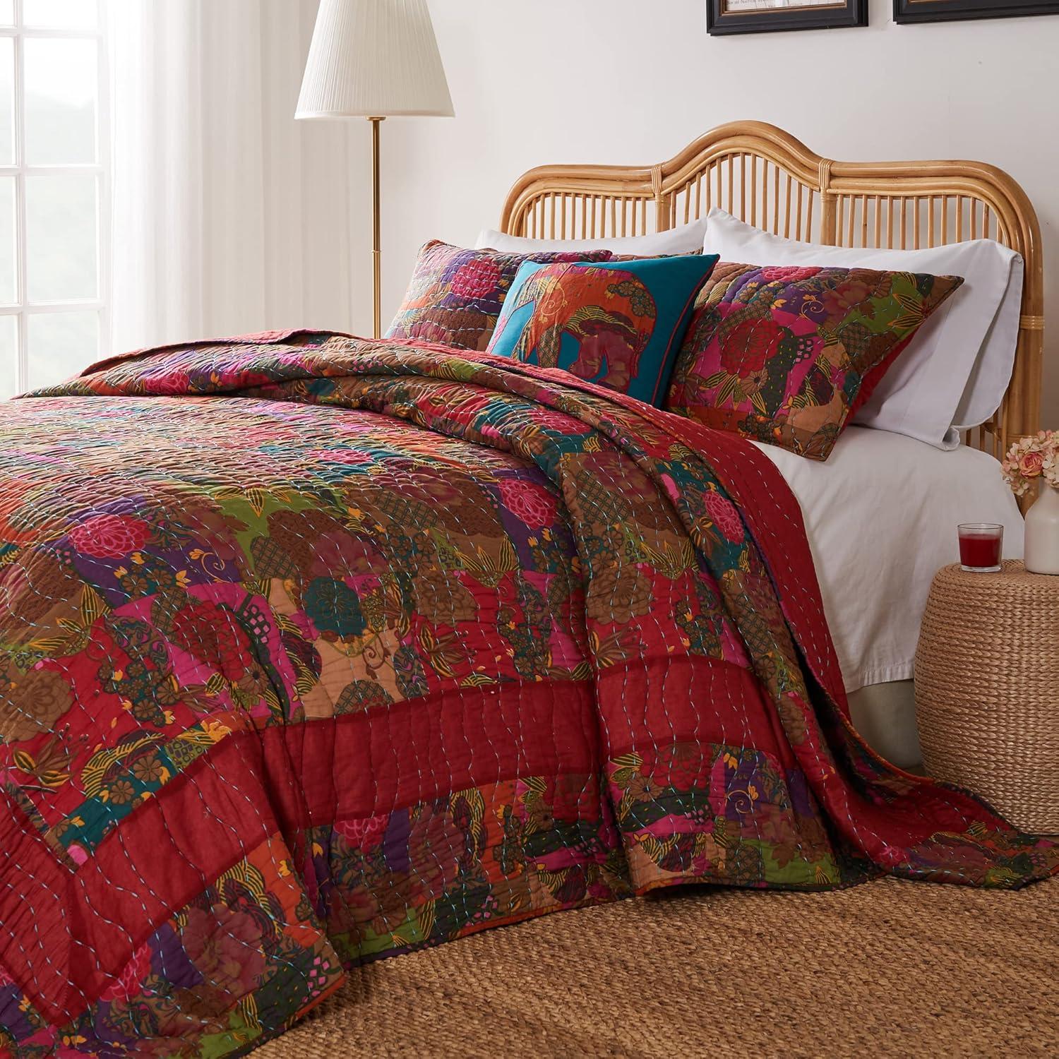 Greenland Home Fashions Jewel Boho Patchwork Print Quilt Set