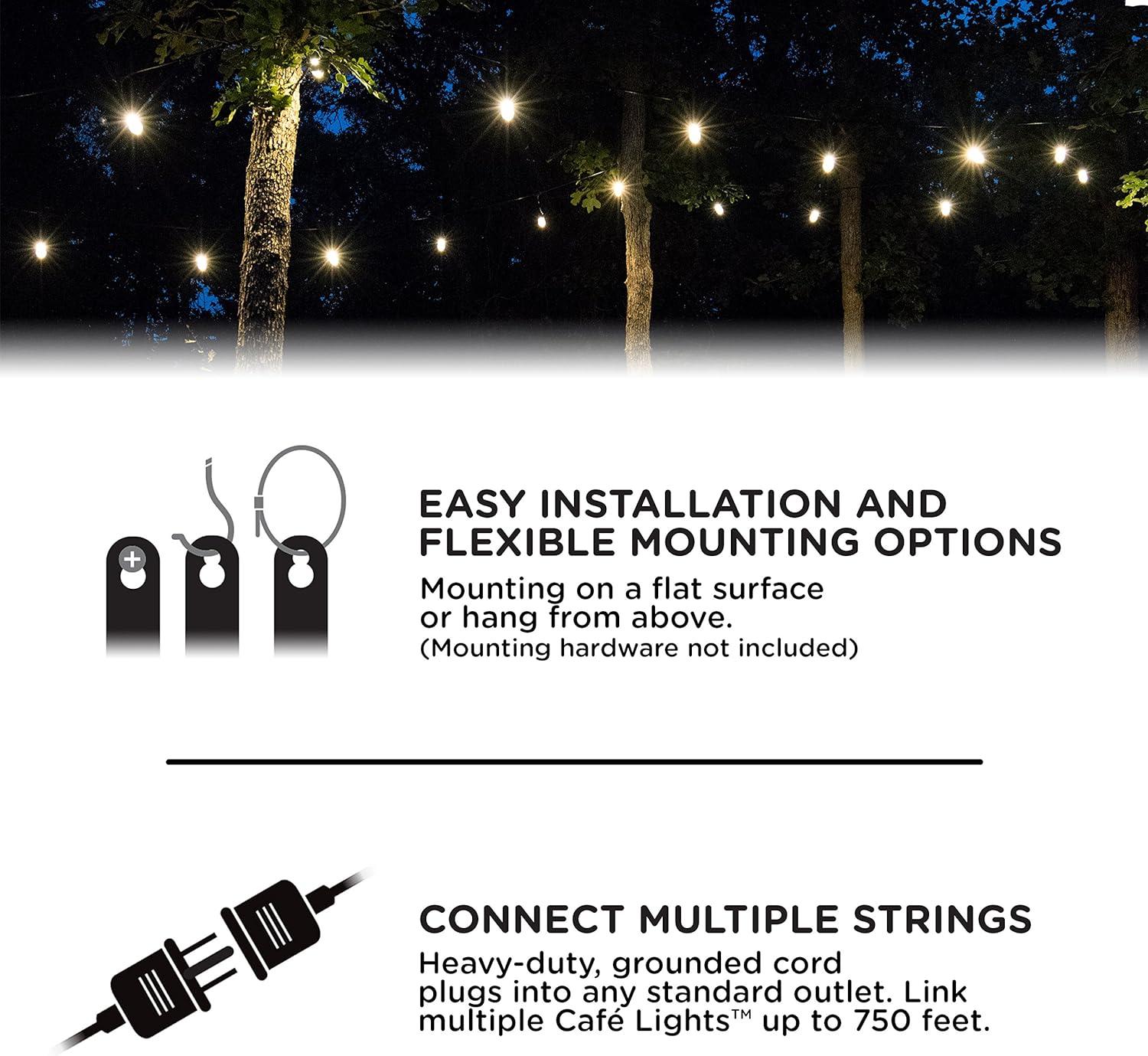 36ft Black Cord Warm White LED Outdoor String Lights