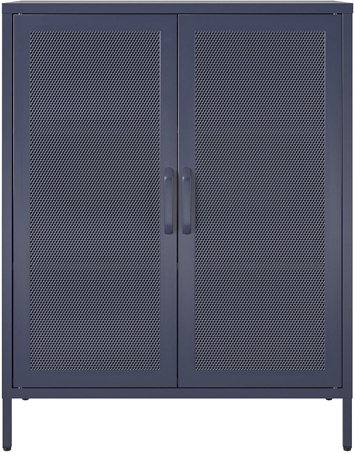 Navy Metal Mesh 2-Door Adjustable Shelving Accent Cabinet