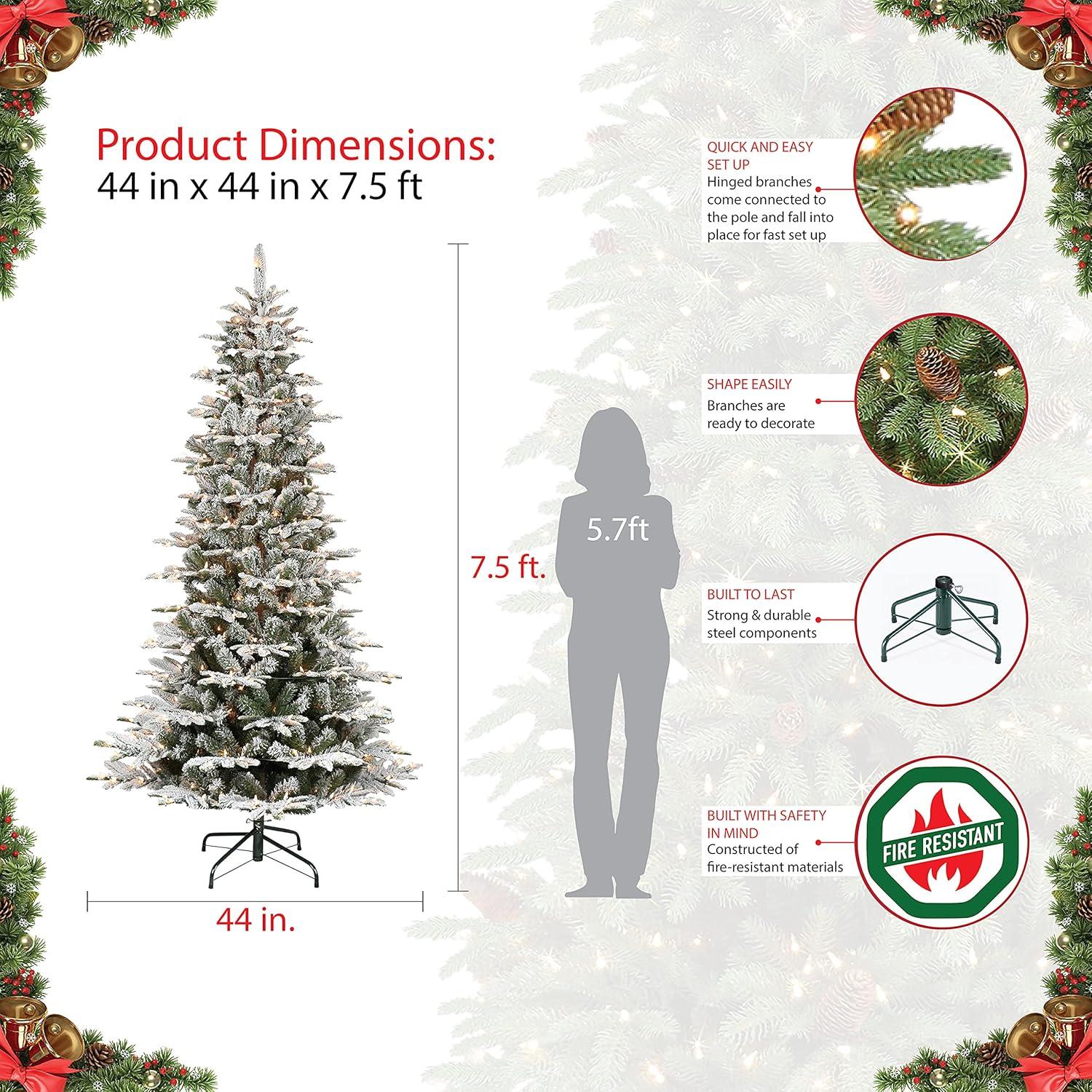 7.5-Foot Slim Flocked Fir Pre-Lit Christmas Tree with White Lights