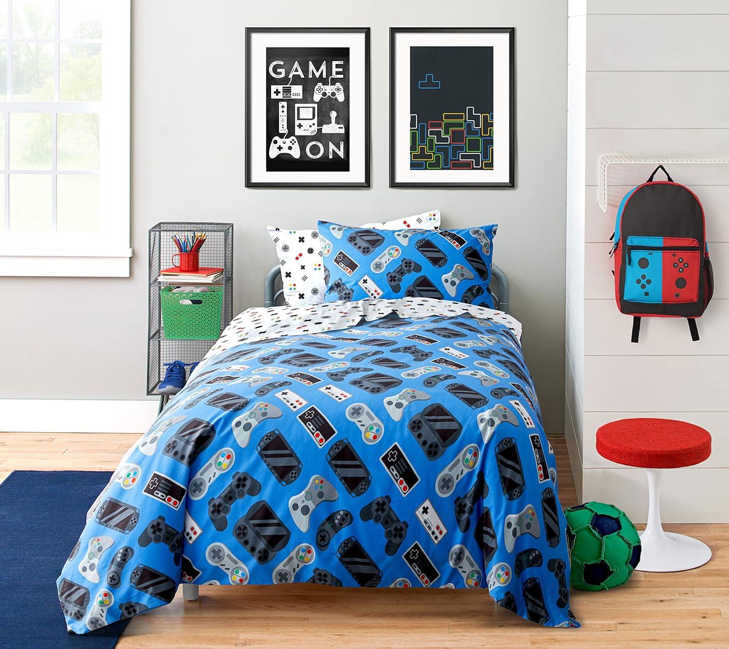 Blue Gamer Organic Cotton Queen Bed Set