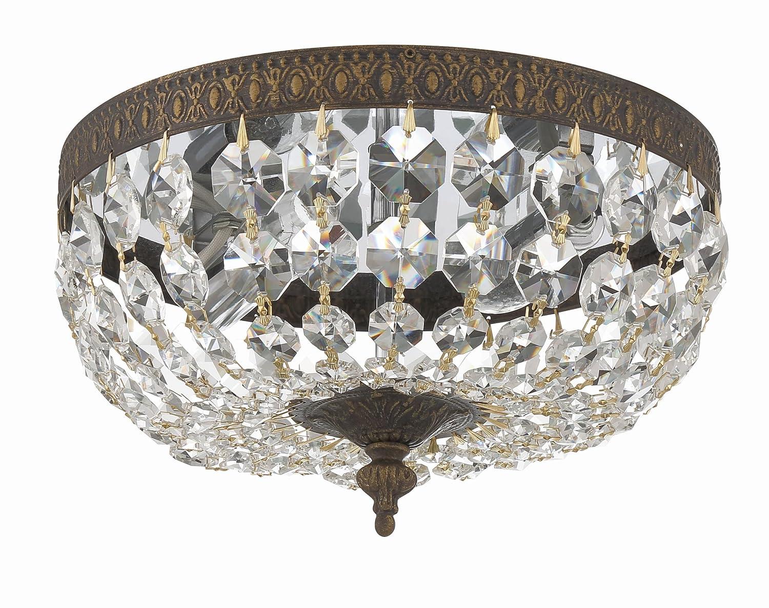 English Bronze Flush Mount with Clear Italian Crystals