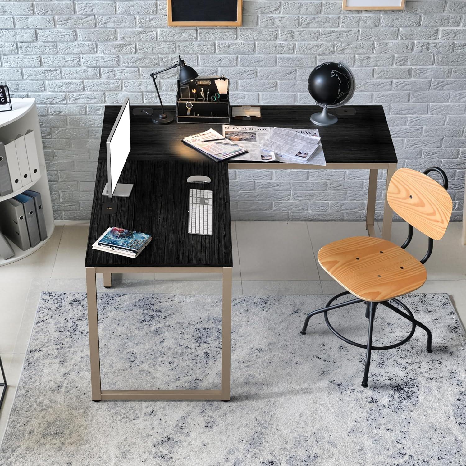 SHW Commercial-Grade L Shaped 55" x 60" Corner Office Computer Desk, Espresso