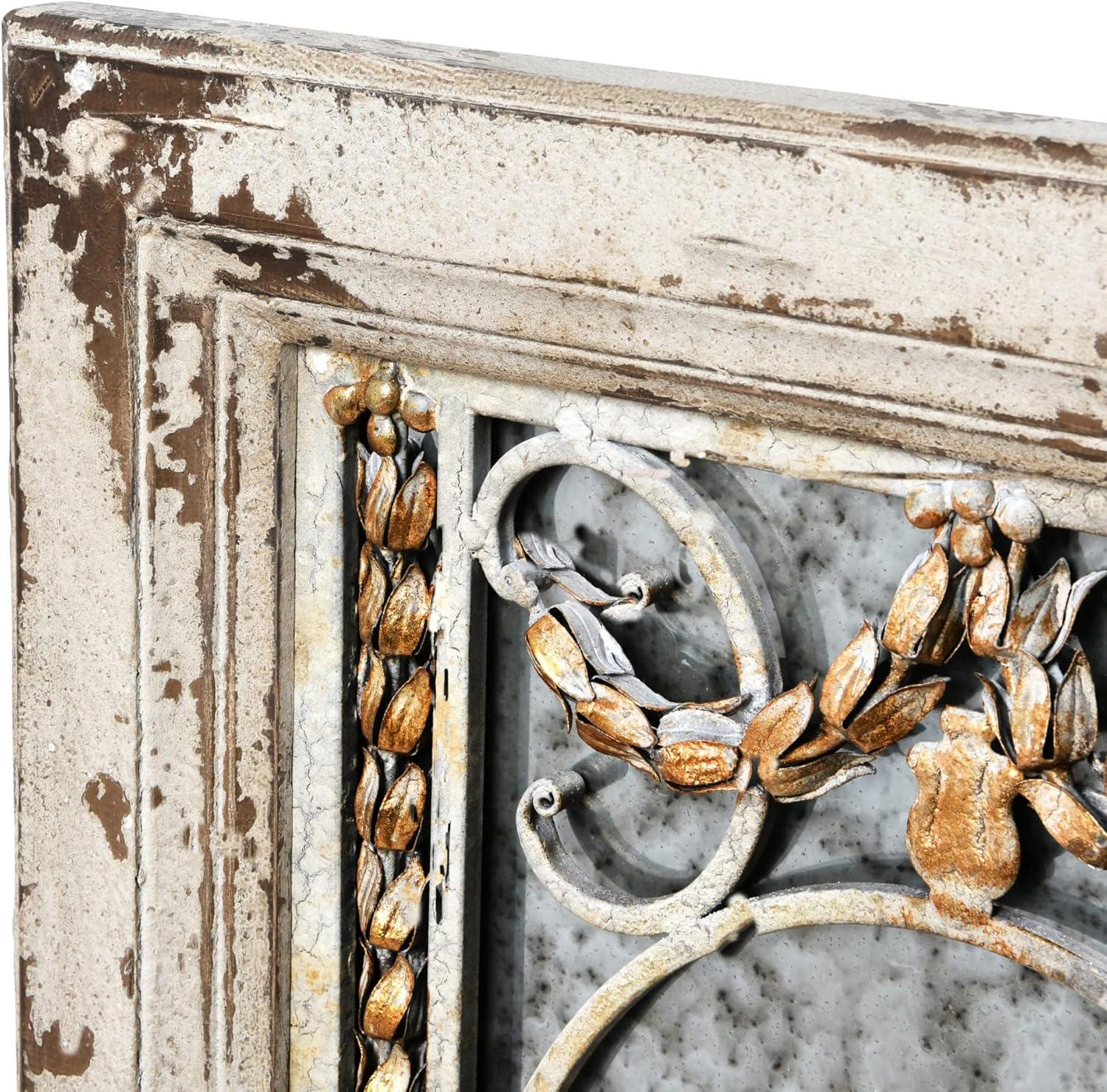 Storied Home Framed Antique Wall Mirror: Vintage Rectangular, Distressed Metal, No Assembly Required