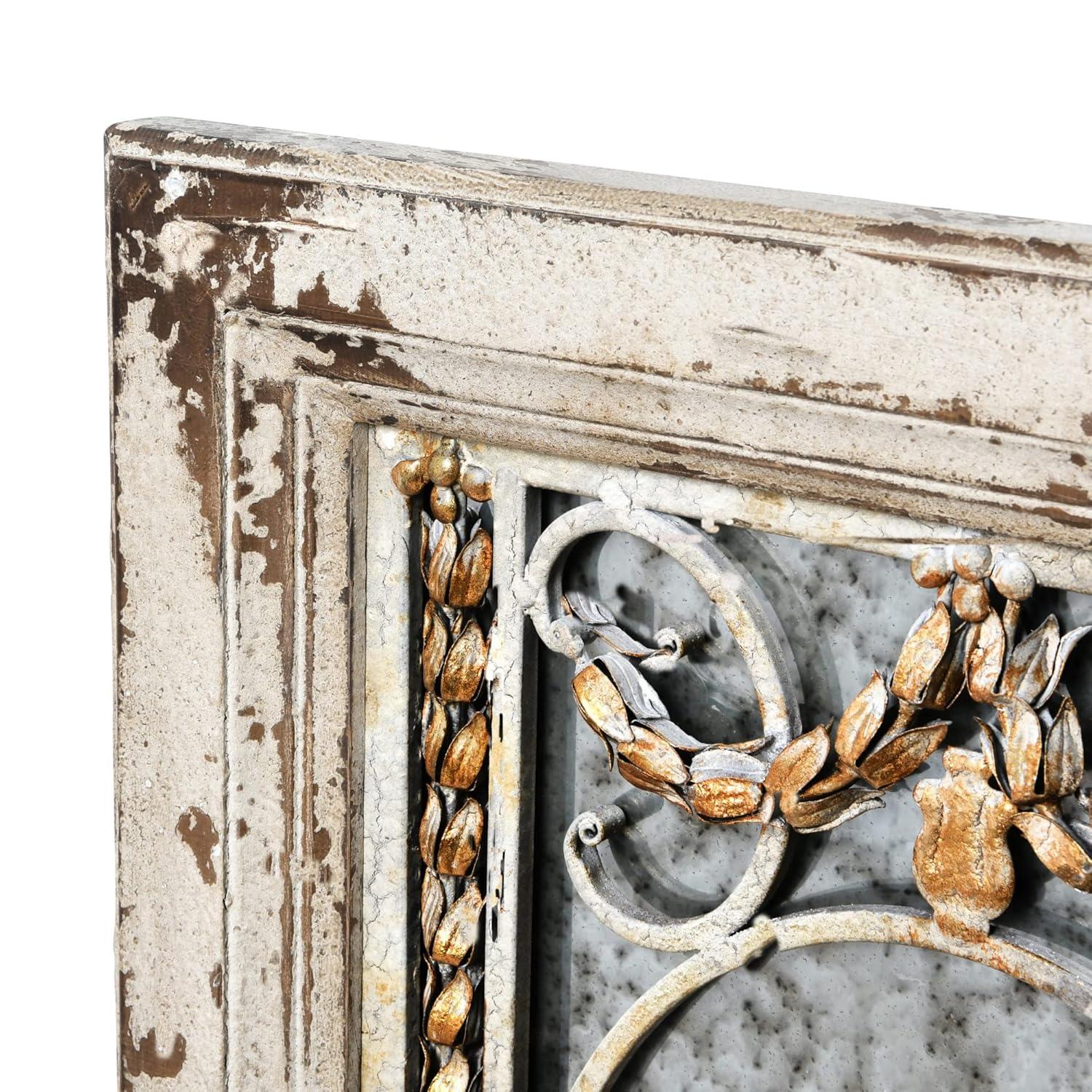 Storied Home Framed Antique Wall Mirror: Vintage Rectangular, Distressed Metal, No Assembly Required